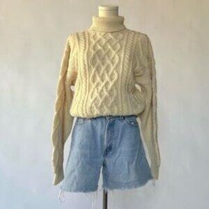 Fisherman Cableknit Sweater Turtleneck Wool